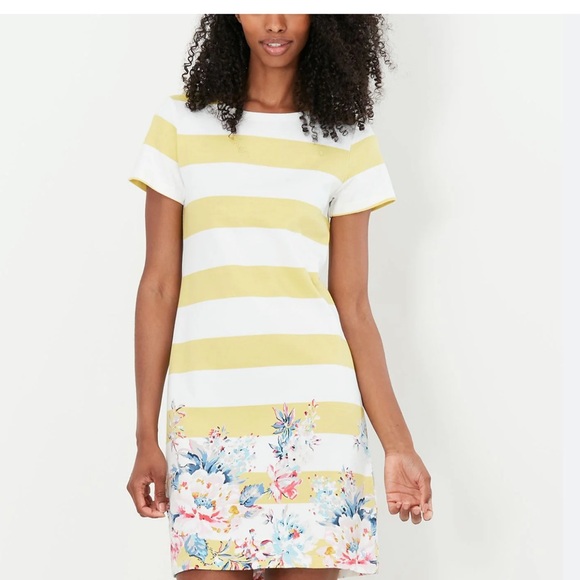 Joules new riviera stripe dress lemon yellow white floral 2 - Picture 3 of 5